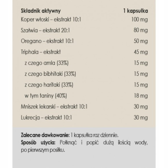 Yango Panaseus SPOKOJNY BRZUCH 50kps Naturalny skład TRIPHALA KOPER MNISZEK