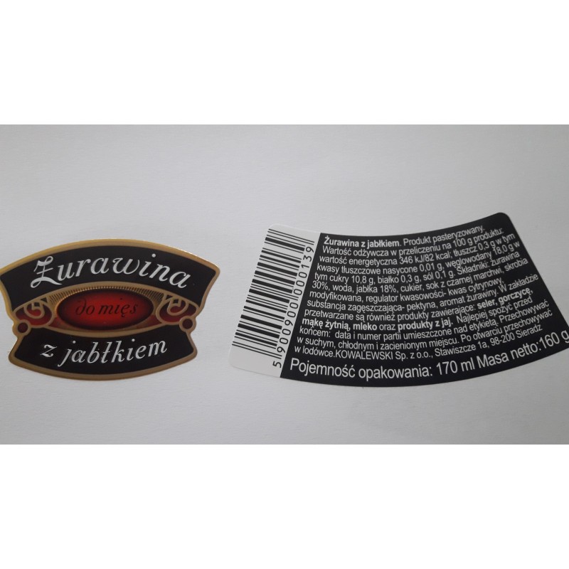 Kowalewski ŻURAWINA DO MIĘS Z JABŁKIEM dodatek do dań 170ml