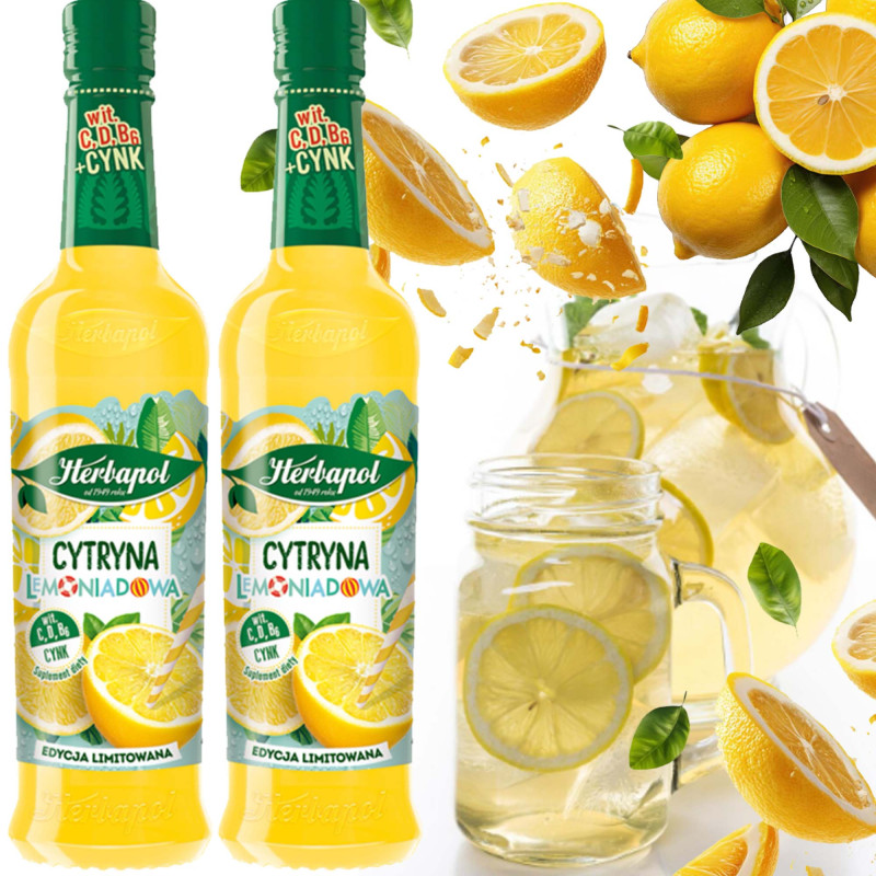 HERBAPOL syrop CYTRYNA LEMONIADOWA napój na lato LEMONIADA 420ml x2 = 0,84L