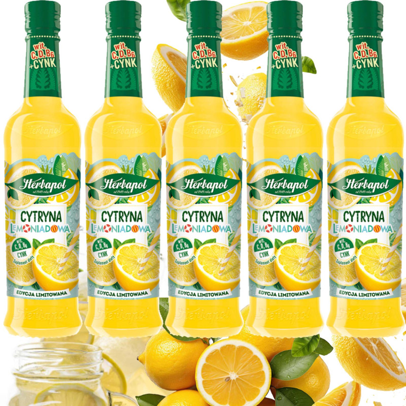 HERBAPOL syrop CYTRYNA LEMONIADOWA napój na lato LEMONIADA 420ml x5 = 2,1L