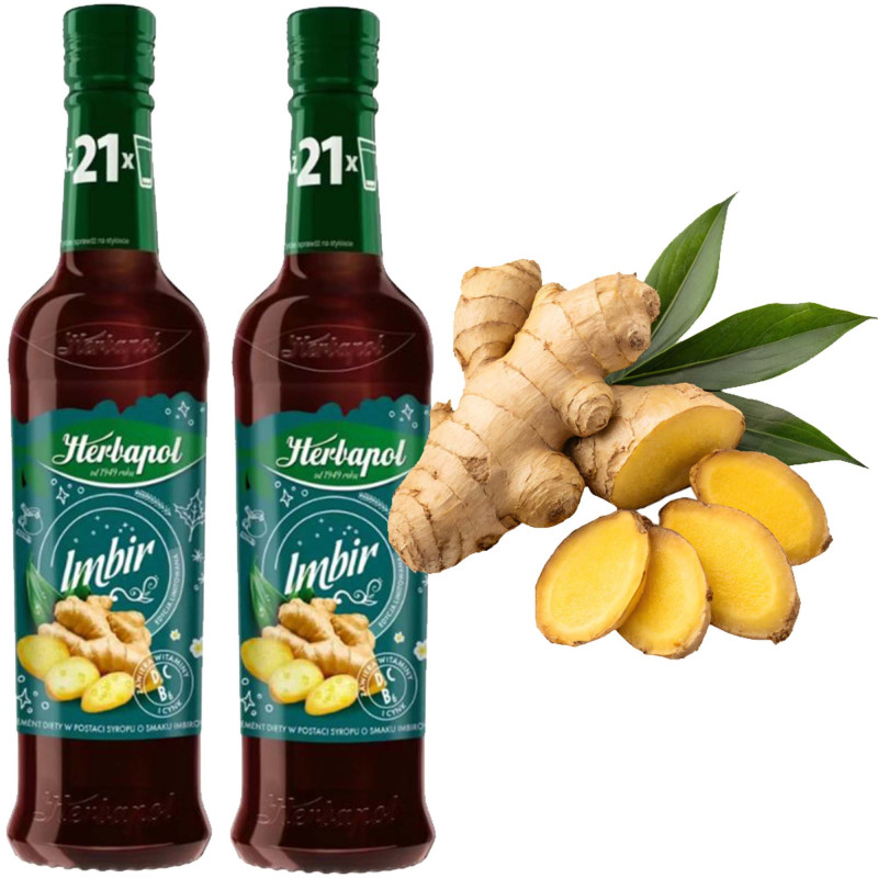 HERBAPOL SYROP OWOCOWA SPIŻARNIA SMAKU IMBIR imbirowy  420ml x2 = 0,84L