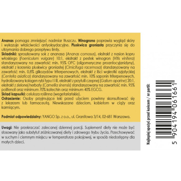 YANGO Panaseus ANTY CELLULIT 490mg wsparcie REDUKCJA CELLULITU 50k