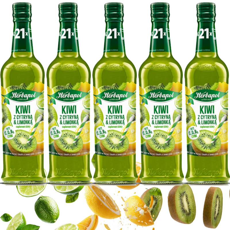 HERBAPOL SYROP OWOCOWA SPIŻARNIA KIWI CYTRYNA LIMONKA 420ml x5 = 2,1L
