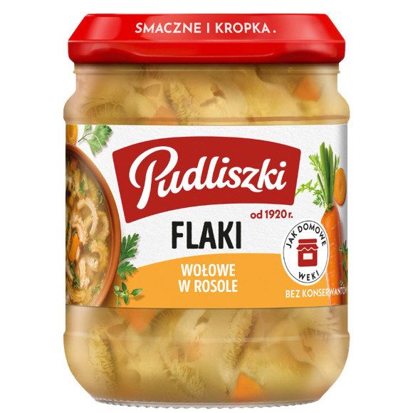 PUDLISZKI FLAKI WOŁOWE W ROSOLE 450Gjak z domowej kuchni bez konserwantów