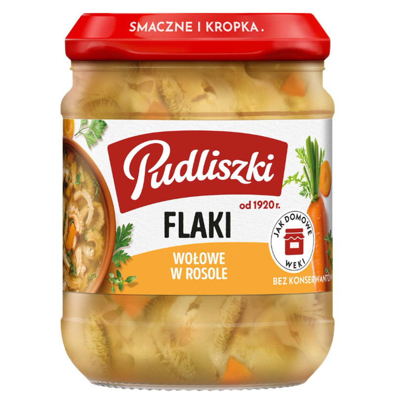PUDLISZKI FLAKI WOŁOWE W ROSOLE 450Gjak z domowej kuchni bez konserwantów