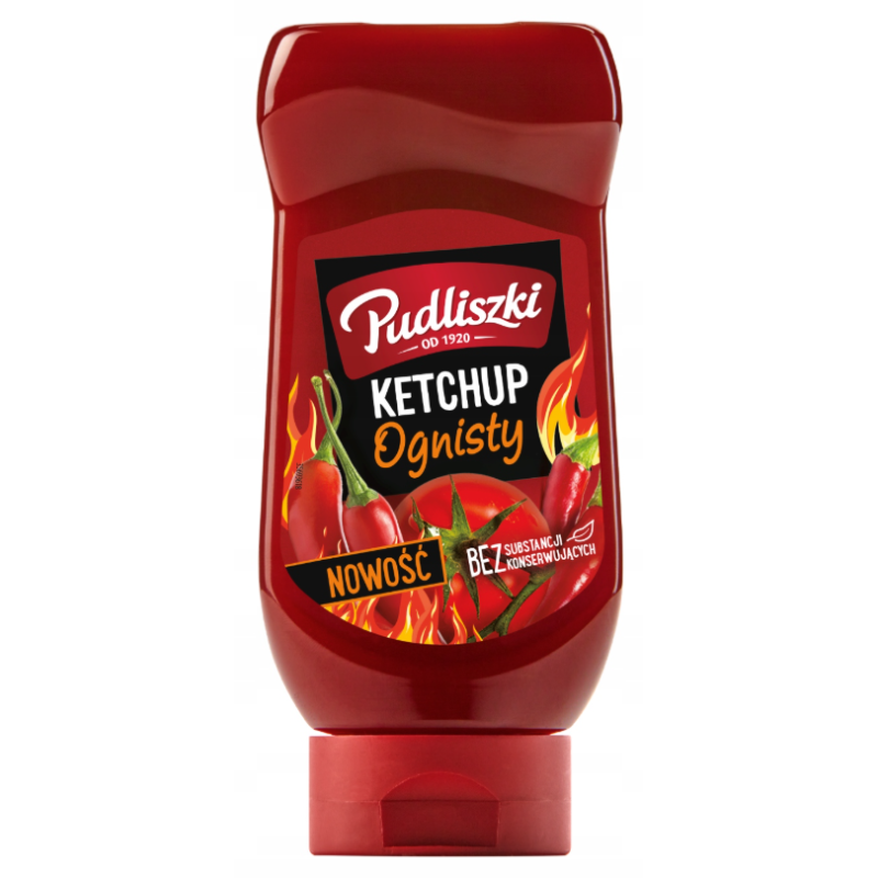 Pudliszki KETCHUP OGNISTY ostry pikantny bez konserwantów 480G