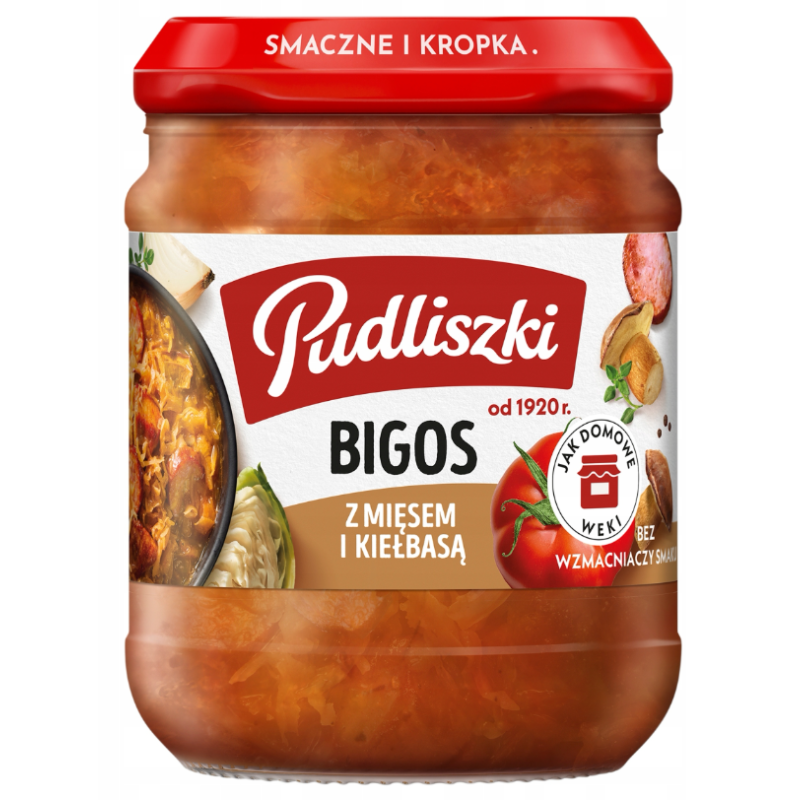 Pudliszki BIGOS Z MIĘSEM I KIEŁBASĄ  gotowe danie  SŁOIK 450g