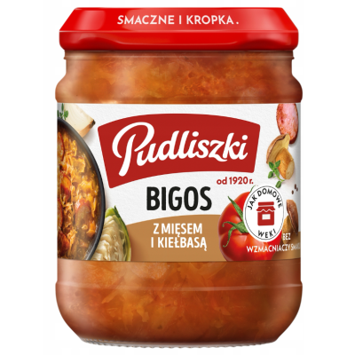 Pudliszki BIGOS Z MIĘSEM I KIEŁBASĄ  gotowe danie  SŁOIK 450g