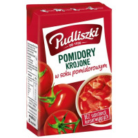 Pudliszki POMIDORY KROJONE w soku pomidorowym 390g karton KRÓTKA DATA
