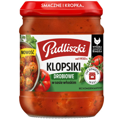 Pudliszki KLOPSIKI DROBIOWE W SOS, WŁOSKIM gotowe  mięsne 440g 