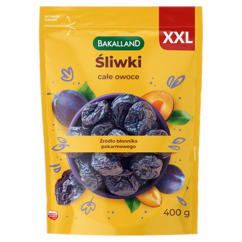 Bakalland ŚLIWKA SUSZONA śliwki całe owoce 400g KRÓTKA DATA 