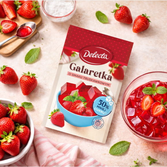 Delecta GALARETKA TRUSKAWKOWA smak TRUSKAWKOWY 50% MNIEJ CUKRU 36G 