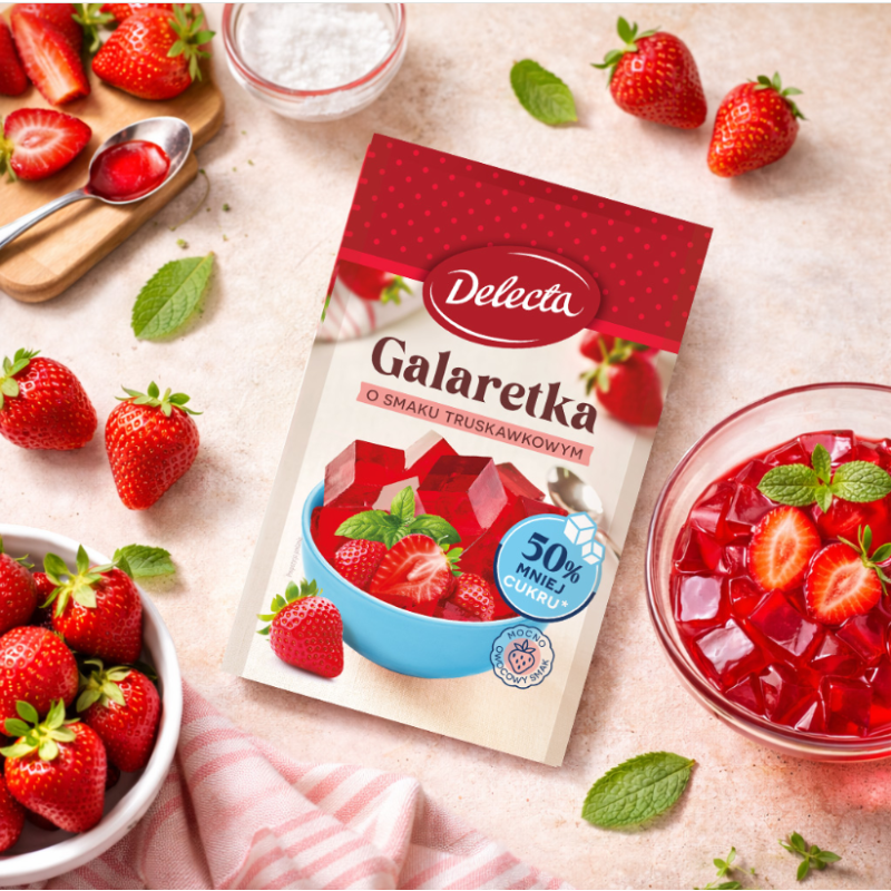Delecta GALARETKA TRUSKAWKOWA smak TRUSKAWKOWY 50% MNIEJ CUKRU 36G 