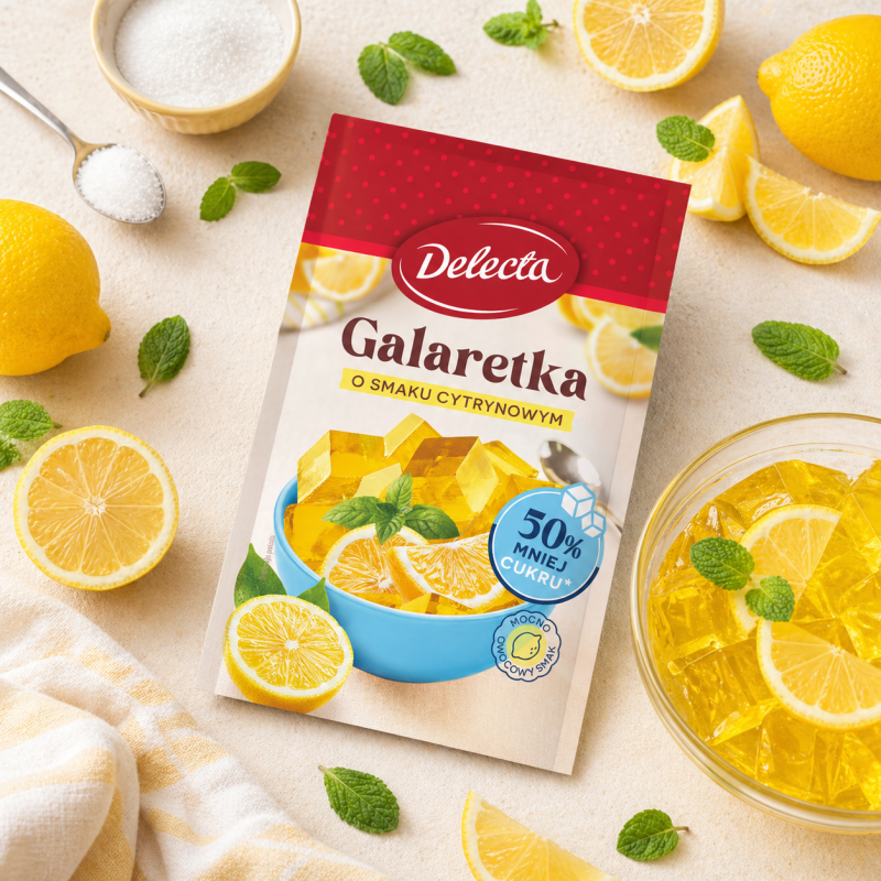 Delecta GALARETKA CYTRYNOWA smak cytrynowy 50% MNIEJ CUKRU 36G 
