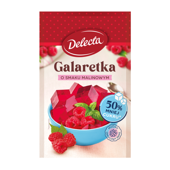  Delecta GALARETKA MALINOWA smak malinowy 50% MNIEJ CUKRU 36G 