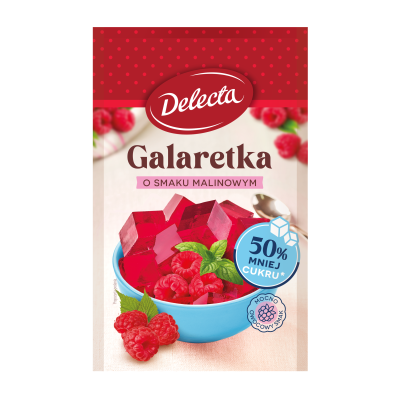  Delecta GALARETKA MALINOWA smak malinowy 50% MNIEJ CUKRU 36G 