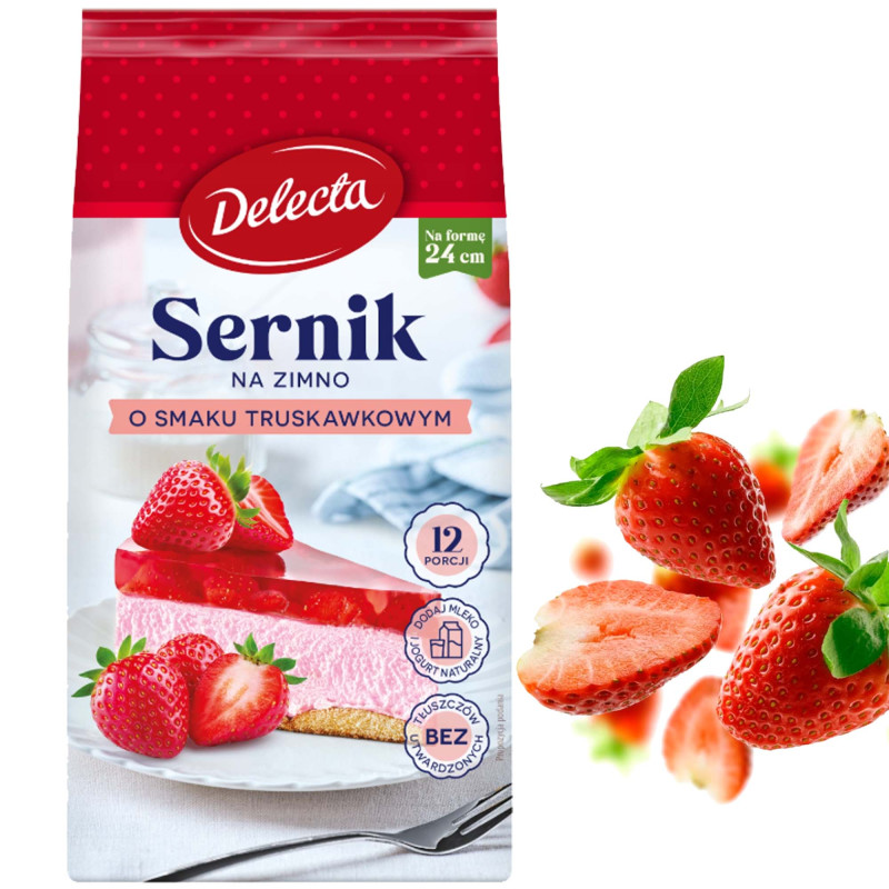 Delecta CIASTO SERNIK NA ZIMNO o smaku TRUSKAWOWYM na 12 porcji  154g