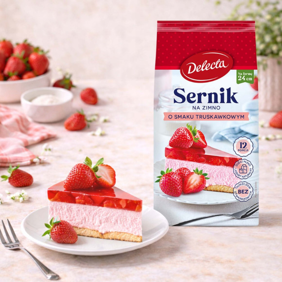 Delecta CIASTO SERNIK NA ZIMNO o smaku TRUSKAWOWYM na 12 porcji  154g