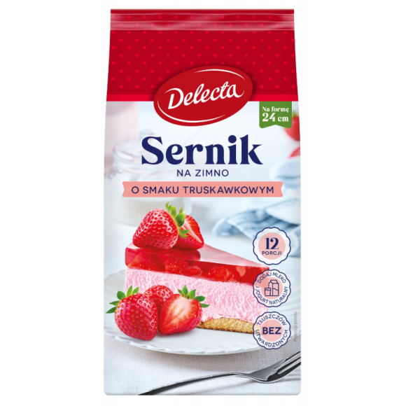 Delecta CIASTO SERNIK NA ZIMNO o smaku TRUSKAWOWYM na 12 porcji  154g