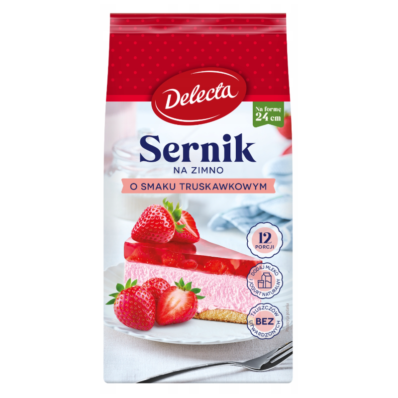 Delecta CIASTO SERNIK NA ZIMNO o smaku TRUSKAWOWYM na 12 porcji  154g