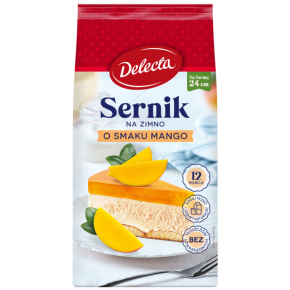 Delecta CIASTO SERNIK NA ZIMNO o smaku MANGO na 12 porcji 154g