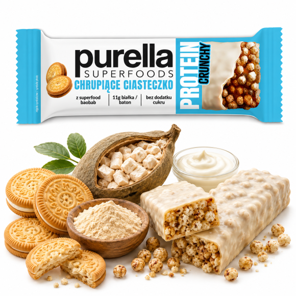 Purella Superfoods PROTEIN BAR BATON PROTEINOWY CHRUPIĄCE CIASTECZKO 45g