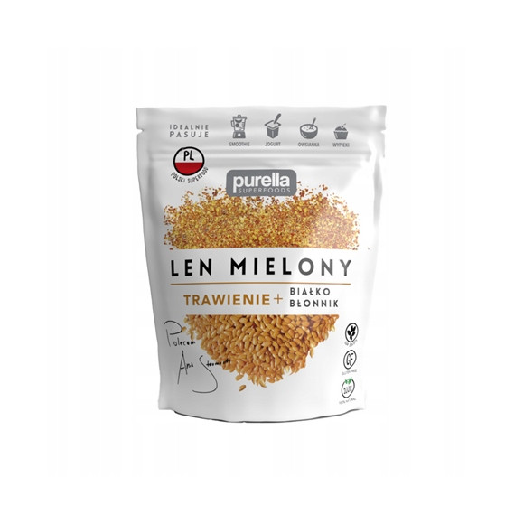PURELLA  LEN MIELONY odtłuszczony SIEMIĘ LNIANE ZŁOTE 180g źródło błonnika