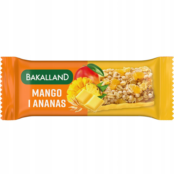 Bakalland BATON MUSLI MANGO I ANANAS Z POLEWĄ MANGO 40g KRÓTKA DATA