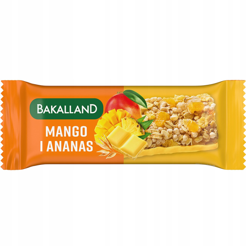 Bakalland BATON MUSLI MANGO I ANANAS Z POLEWĄ MANGO 40g KRÓTKA DATA