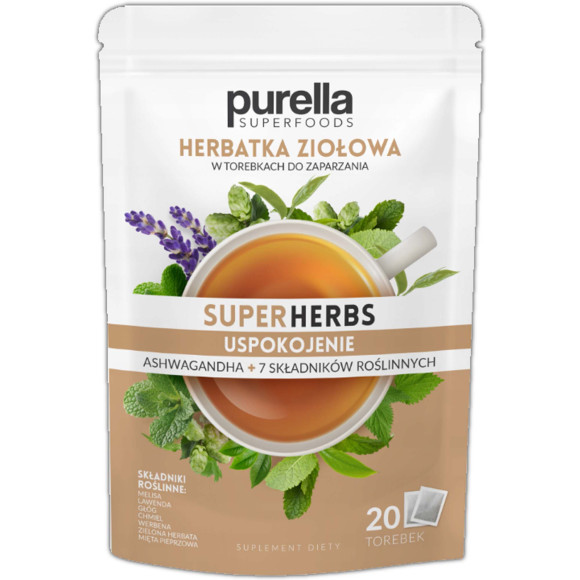 PURELLA SUPERHERBS herbata USPOKOJENIE Melisa Lawenda Chmiel + ASHWAGANDHA