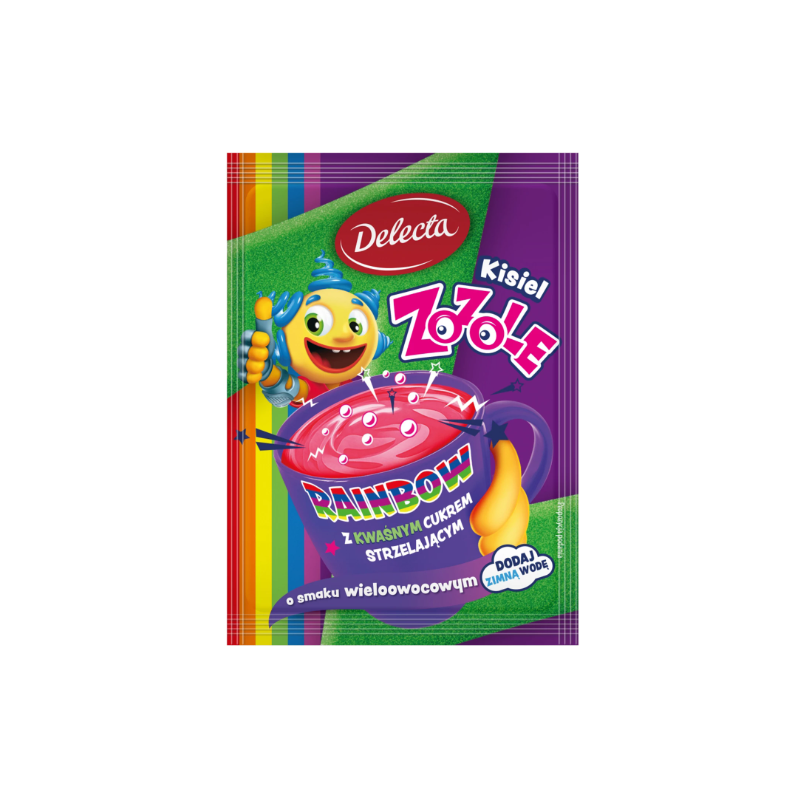 Delecta Zozole Rainbow KISIEL WIELOOWOCOWY z CUKREM STRZELAJĄCYM 34g kwaśny