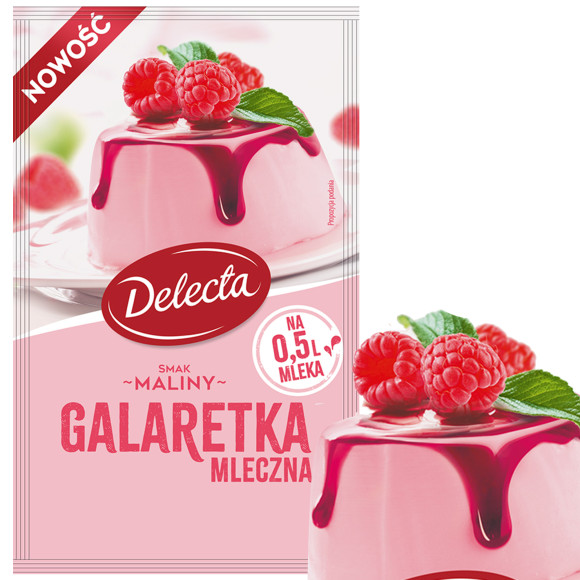 GALARETKA MLECZNA smak MALINY MALINA MALINOWA 60g DELECTA deser