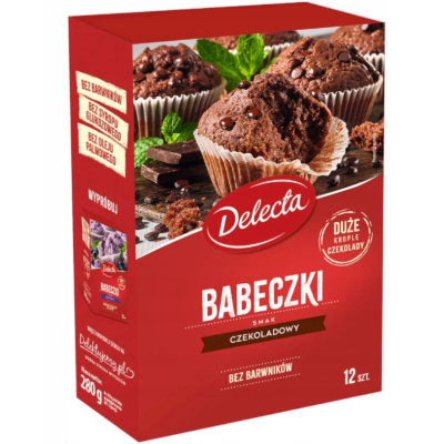 Delecta BABECZKI czekoladowe SMAK CZEKOLADOWY na 12 sztuk 280g KRÓTKA DATA 