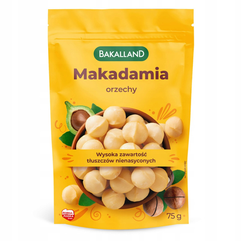 BAKALLAND ORZECHY MAKADAMIA łuskane 75g tłuszcz. nienasyconych KRÓTKA DATA 