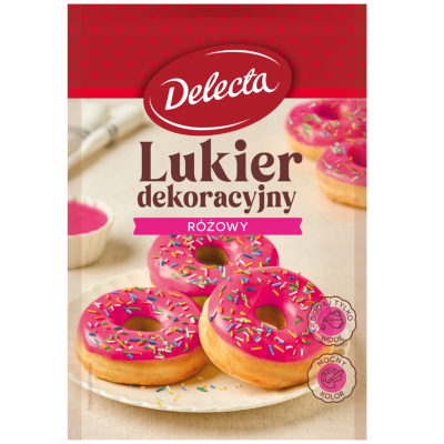 Delecta LUKIER DEKORACYJNY RÓŻOWY do wypieków ciast deserów 80g 