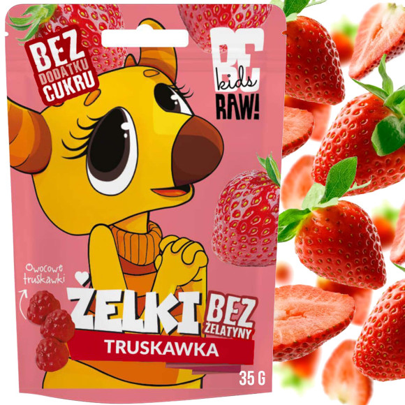 BE RAW KIDS żelki OWOCOWE TRUSKAWKA BEZ CUKRU ŻELATYNY 35g