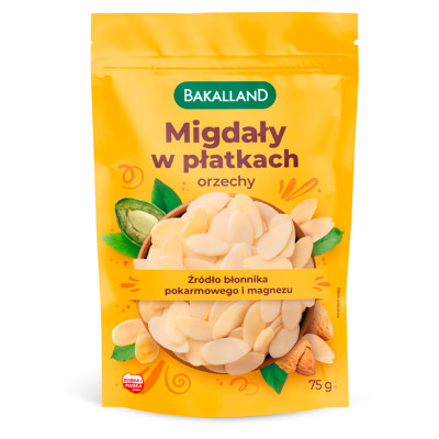 Bakalland MIGDAŁY płatki 75g BLANSZOWANE migdał orzech ŹRÓDŁO BŁONNIKA KRÓTKA DATA 