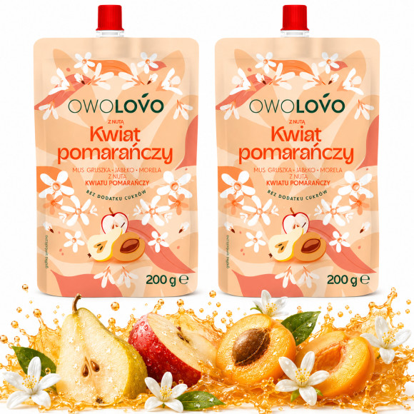 OWOLOVO mus Gruszka Jabłko Morela o smaku KWIATU POMARAŃCZY 200g x2 = 0,4kg