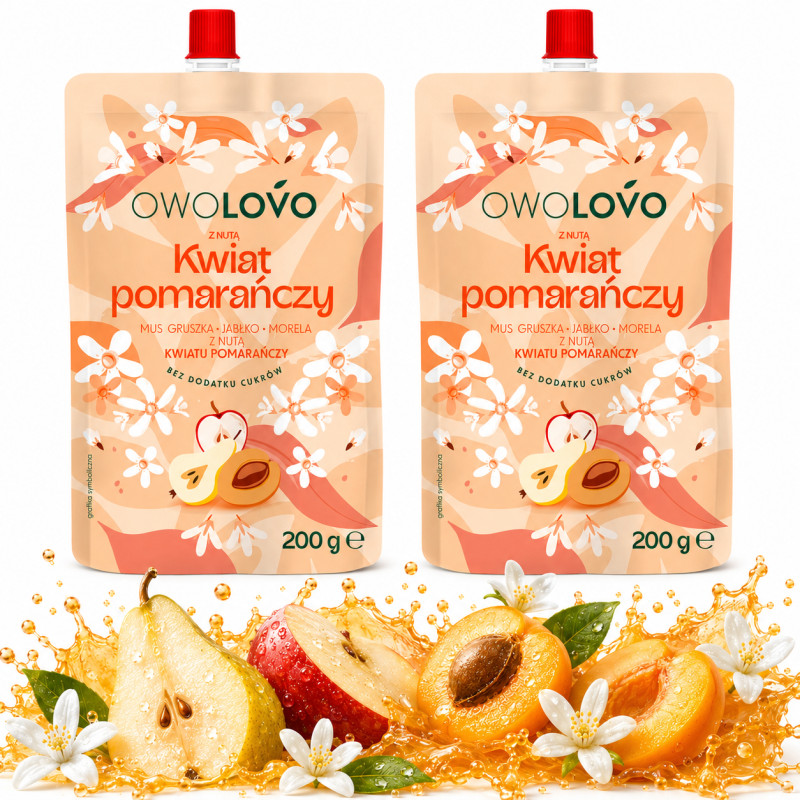 OWOLOVO mus Gruszka Jabłko Morela o smaku KWIATU POMARAŃCZY 200g x2 = 0,4kg