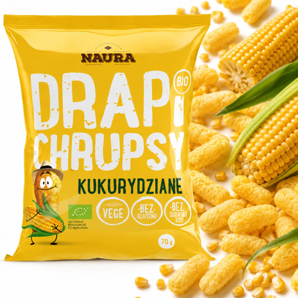 Naura EKOLOGICZNE DRAPI CHRUPSY KUKURYDZIANE naturalne bezglutenowe 70g