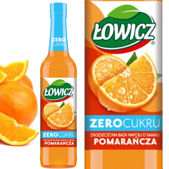 Łowicz SYROP ZAGĘSZCZONA BAZA NAPOJU ZERO POMARAŃCZA 6 KCAL 400ML 
