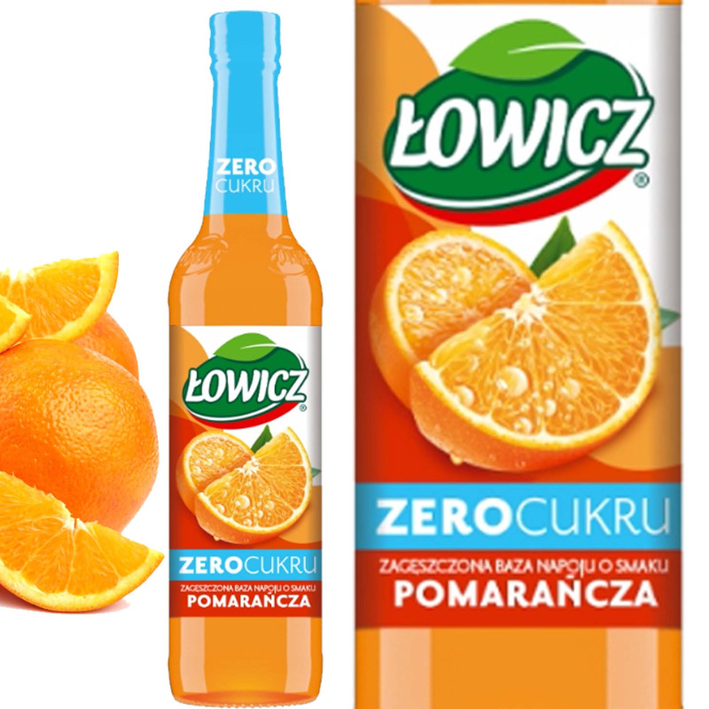 Łowicz SYROP ZAGĘSZCZONA BAZA NAPOJU ZERO POMARAŃCZA 6 KCAL 400ML 