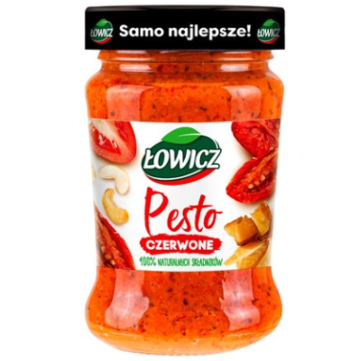 Łowicz PESTO CZERWONE Z ORZECHAMI ARACHID. i WŁOSKIMI SERAMI 180g 