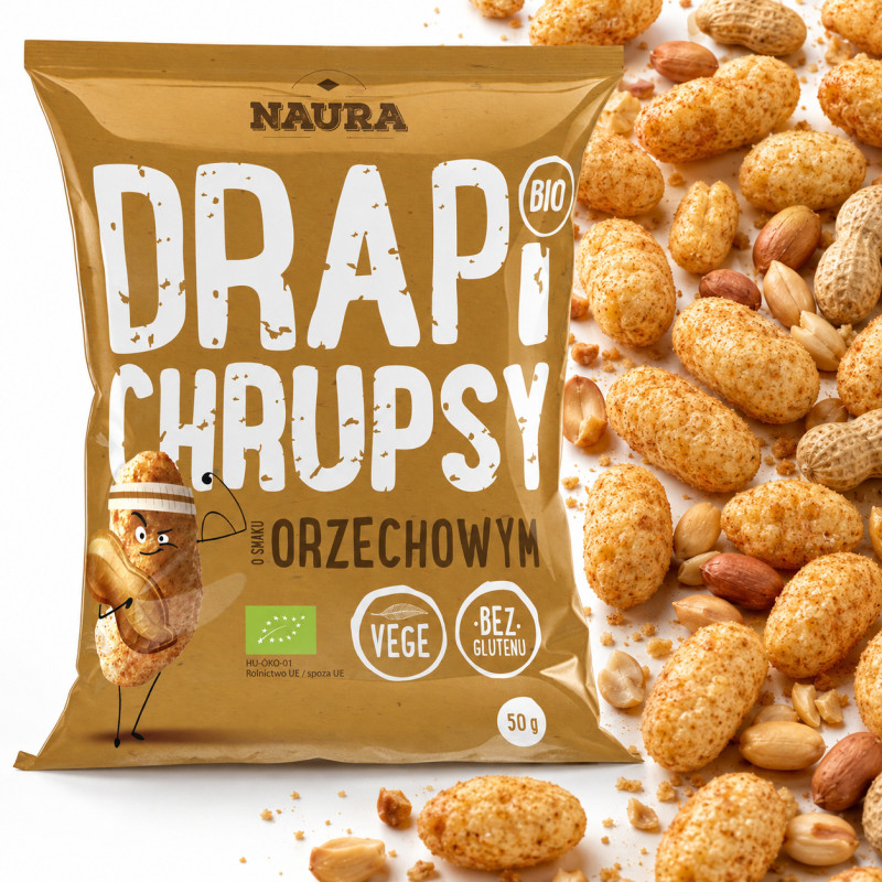 Naura DRAPI CHRUPSY KUKURYDZIANE orzechowe bez glutenu bez cukru 50g