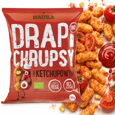 Naura DRAPI CHRUPSY KUKURYDZIANE KETCHUPOWE bez glutenu ekologiczne 50g