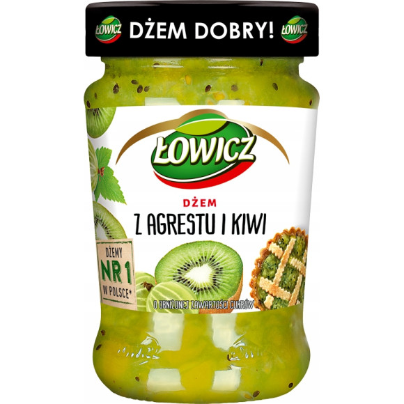 Łowicz DŻEM AGREST I KIWI agrestowi z kiwi NISKOSŁODZONY 280g słoik