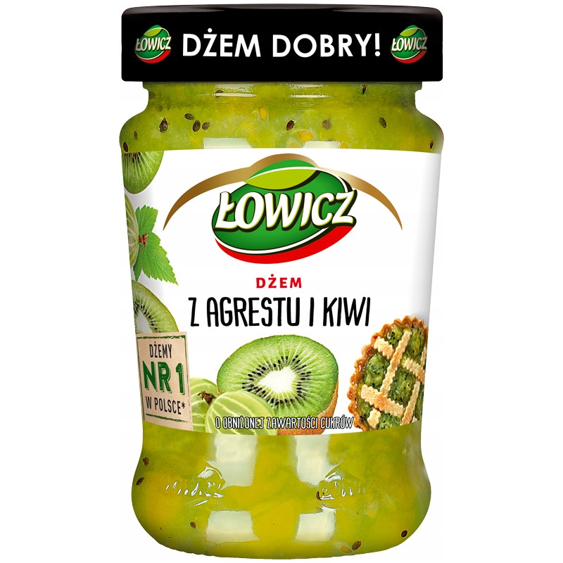 Łowicz DŻEM AGREST I KIWI agrestowi z kiwi NISKOSŁODZONY 280g słoik