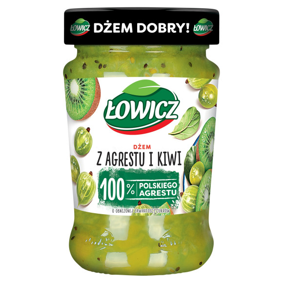 Łowicz DŻEM AGREST I KIWI agrestowi z kiwi NISKOSŁODZONY 280g słoik