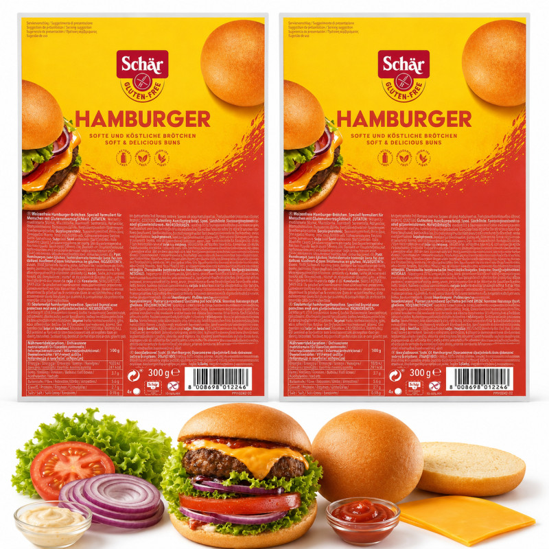 Schar HAMBURGER BUŁKI do hamburgerów BEZGLUTENOWE 4x75G 300G x2 = 0,6KG