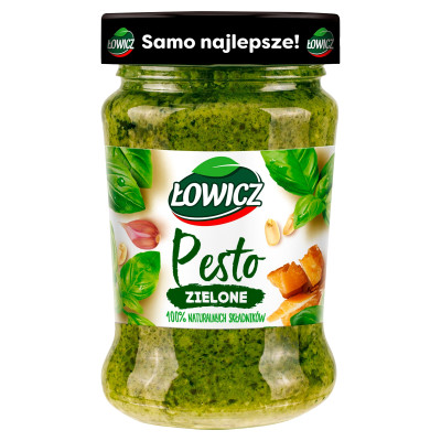 Łowicz PESTO ZIELONE bazyliowe Z ORZECHAMI ARACHID. i WŁOSKIMI SERAMI 180g 